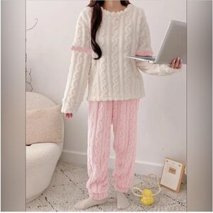 Cozy, Soft Thickened Jacquard Fleece Lounge/Pajama Set